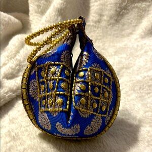 Royal blue and gold punjabi polki bag. Gorgeous addition to any outfit. NEW
